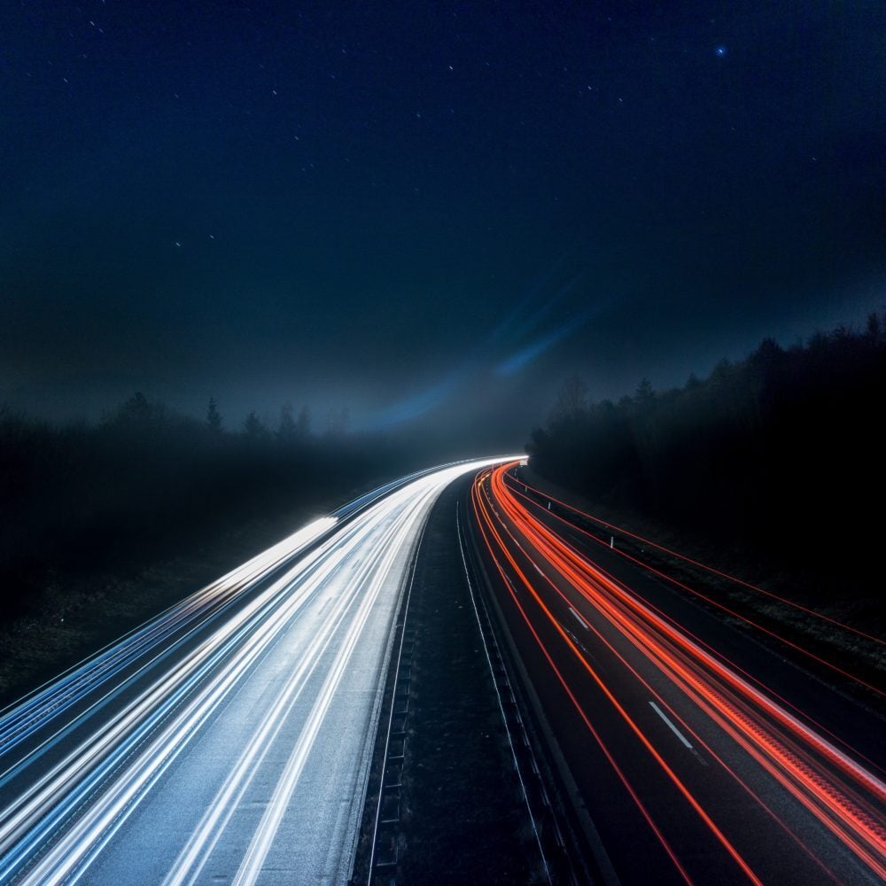 Road with light trails